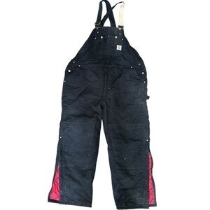 Carhartt Vintage Men’s 48 x 30 Black Duck Canvas Red Quilted Insulated Overalls